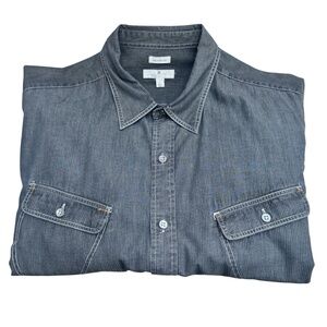 COMMUNITY BRAND GRAY W WHITE STRIPES WESTERN STYLE COTTON BUTTON DOWN SHIRT